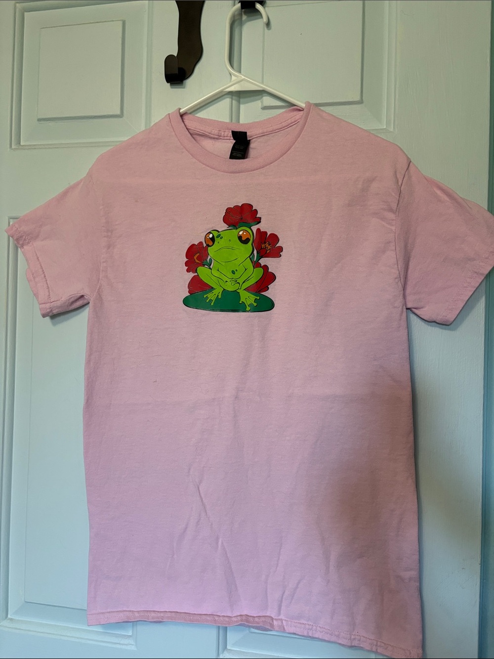 Ladies small pink t-shirt with cute frog